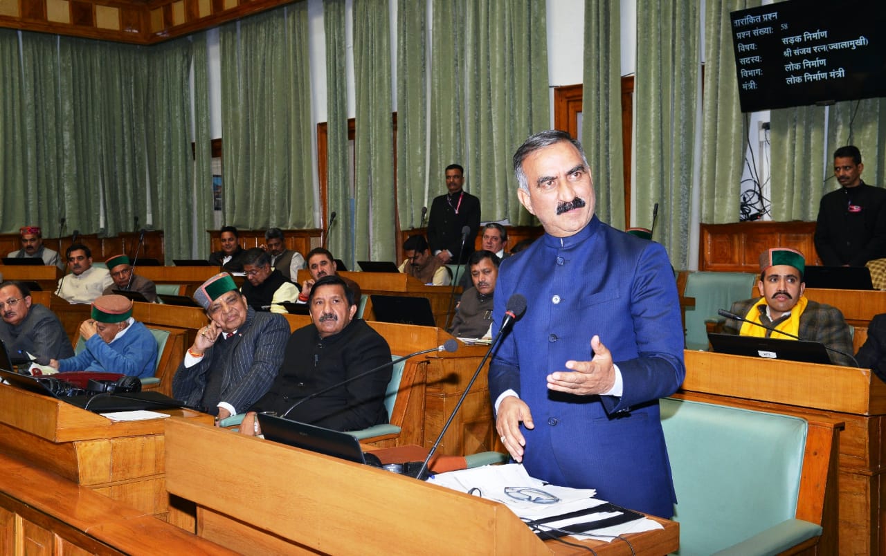 Chief Minister Thakur Sukhvinder Singh Sukhu addressing the house during the Budget Session of HP Vidhan Sabha today.